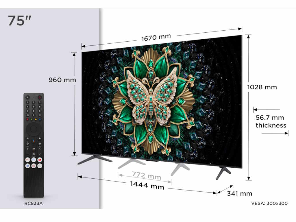 TCL 75"C6K 4K QD-Mini LED TV144Hz Google TV; Game Master;Dolby Atmos; Onkyo 2.1; HDR Premium;