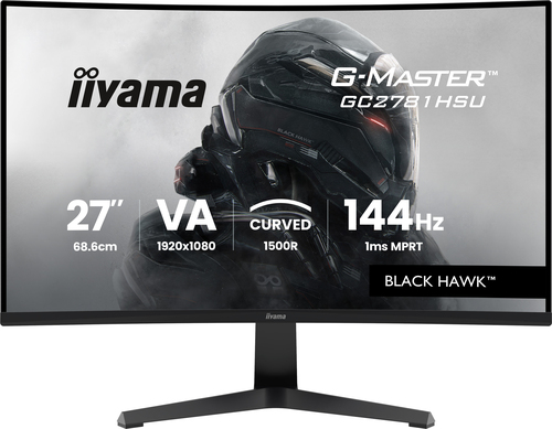 IIYAMA G-Master Gaming Monitor GC2781HSU-B1 27" Curved 1500R, VA, FHD 1920x1080, 144Hz, 1ms MPRT, 350cd/m2, 4000:1, FreeSync, 1xHDMI 1.4, 1xDP 1.2, 2xUSB 2.0, 2x2W Speakers, Black
