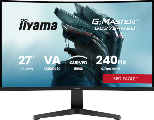 IIYAMA Gaming Monitor G-MASTER Red Eagle GC2784HSU-B1 27" Curved 1500R, VA, FHD 1920x1080, 240Hz, 0.7ms MPRT, 350cd/m2, 4000:1, HDR10, FreeSync Premium, 2xHDMI 2.1, 1xDP 1.4, 2xUSB 2.0, 2x2W Speakers, Tilt, Black